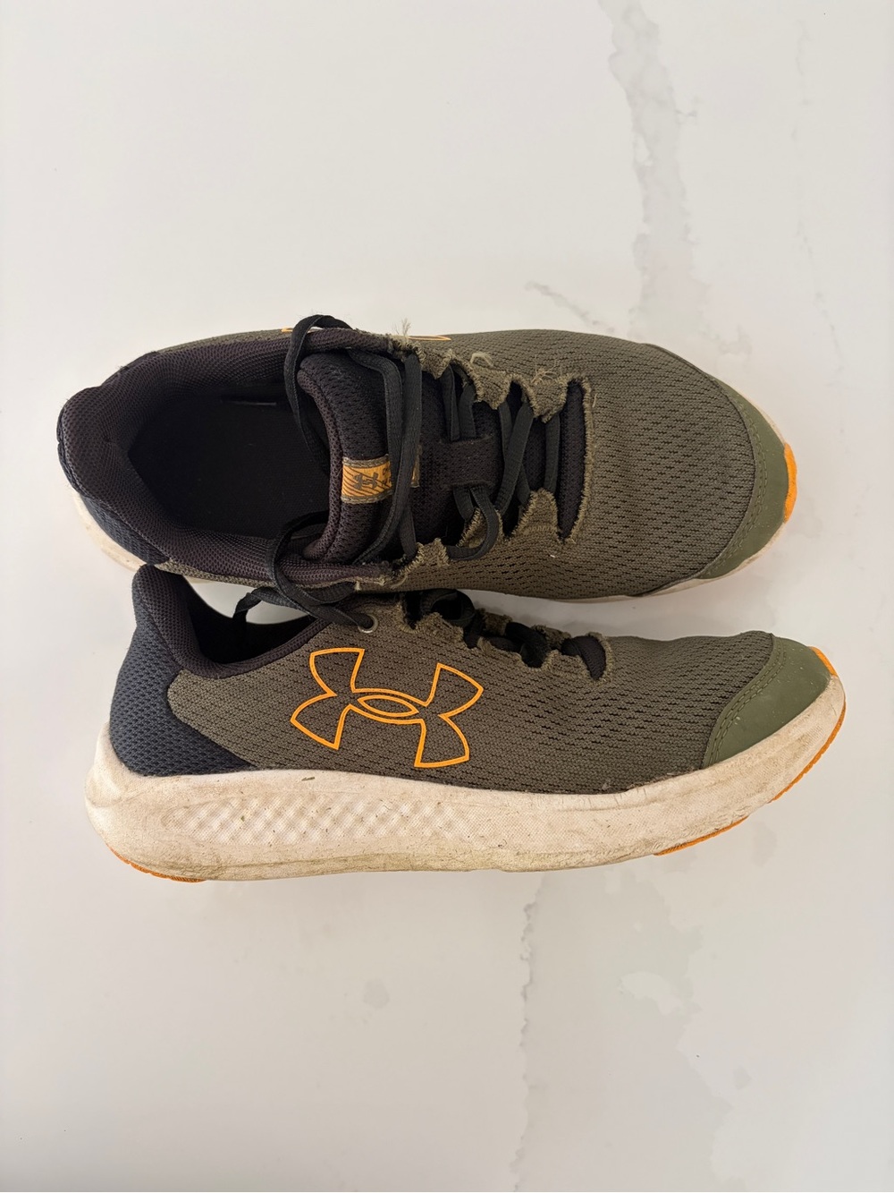 Under Armour Kids Olive Green Sneakers with Orange Logo